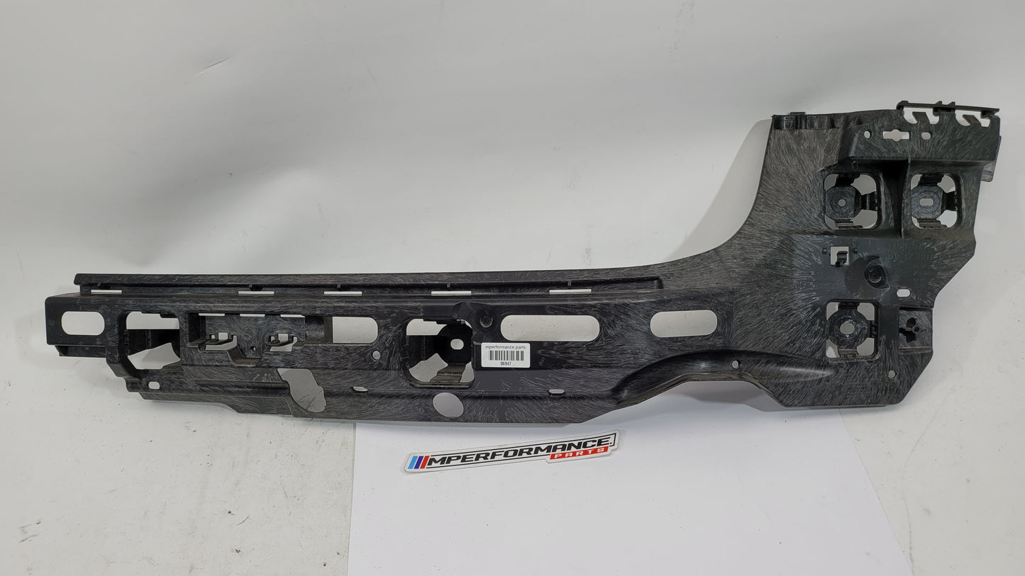 BMW M3 G80 rear bumper right bracket by MPerformance.parts, showing the metal mounting bracket with bolt holes.