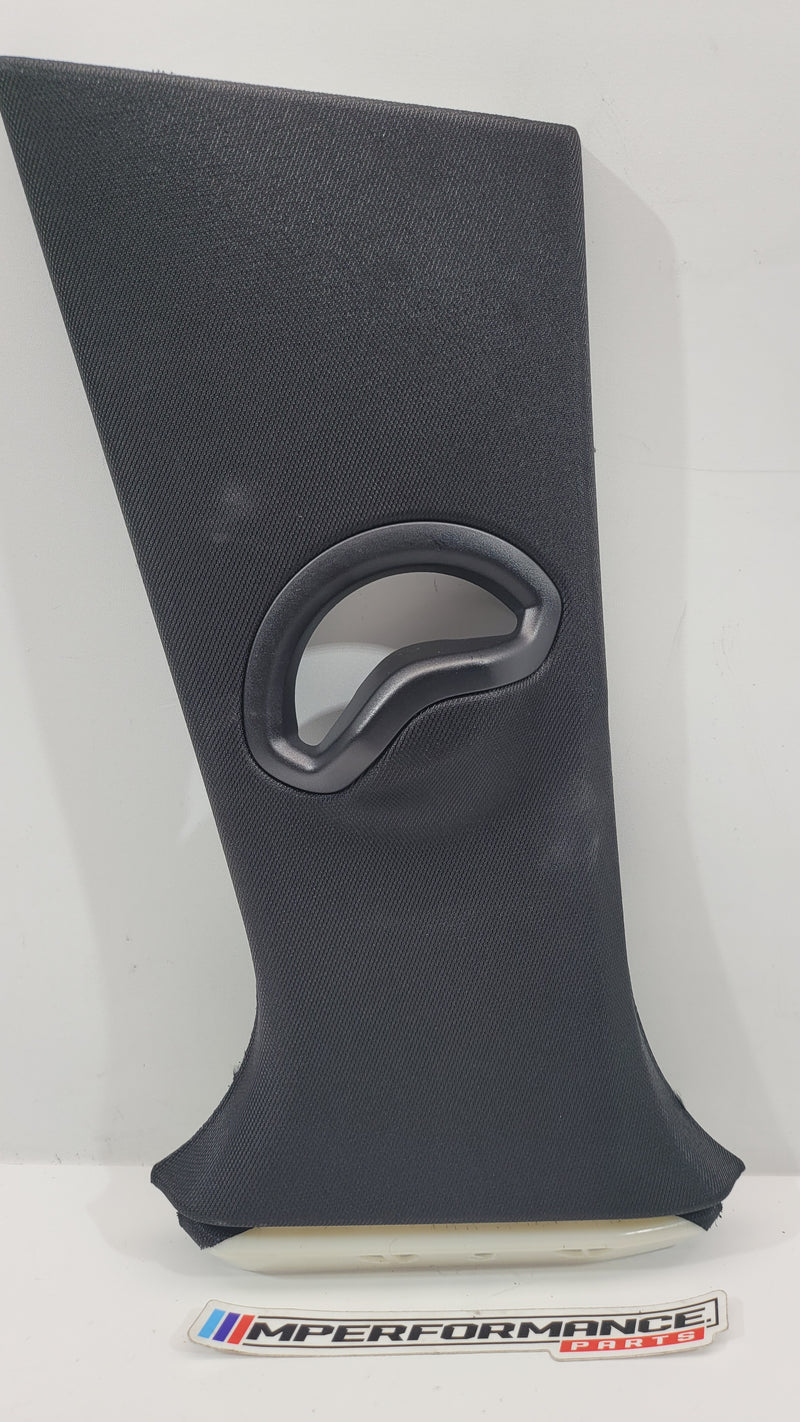BMW M3 G80 G81 passenger left B pillar trim in anthracite, showing the upper section with textured finish and mounting points.
