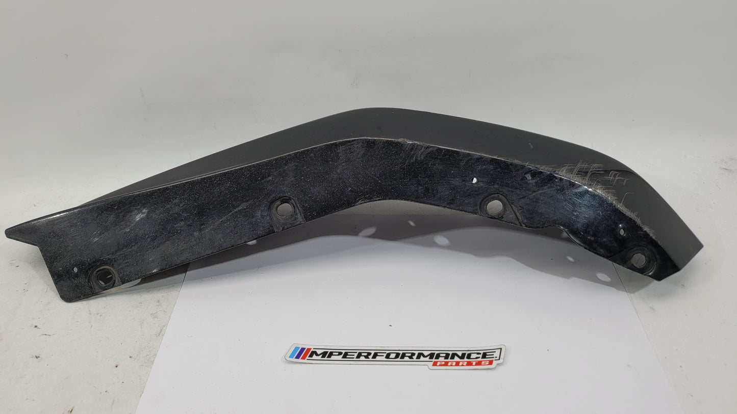 BMW G80 M3 rear bumper left corner spat splitter, black plastic, designed for performance and precise fit.