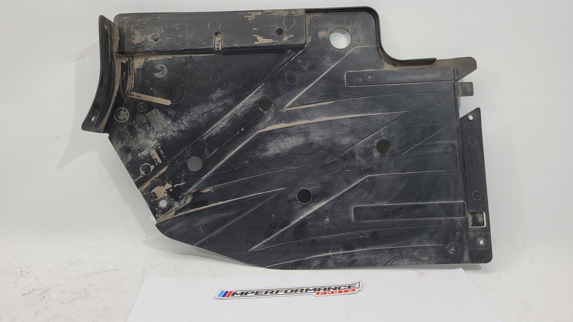 BMW M3 M4 series rear left underbody panel, part 8062221, for F80, F82, and F83 models, by MPerformance.parts.
