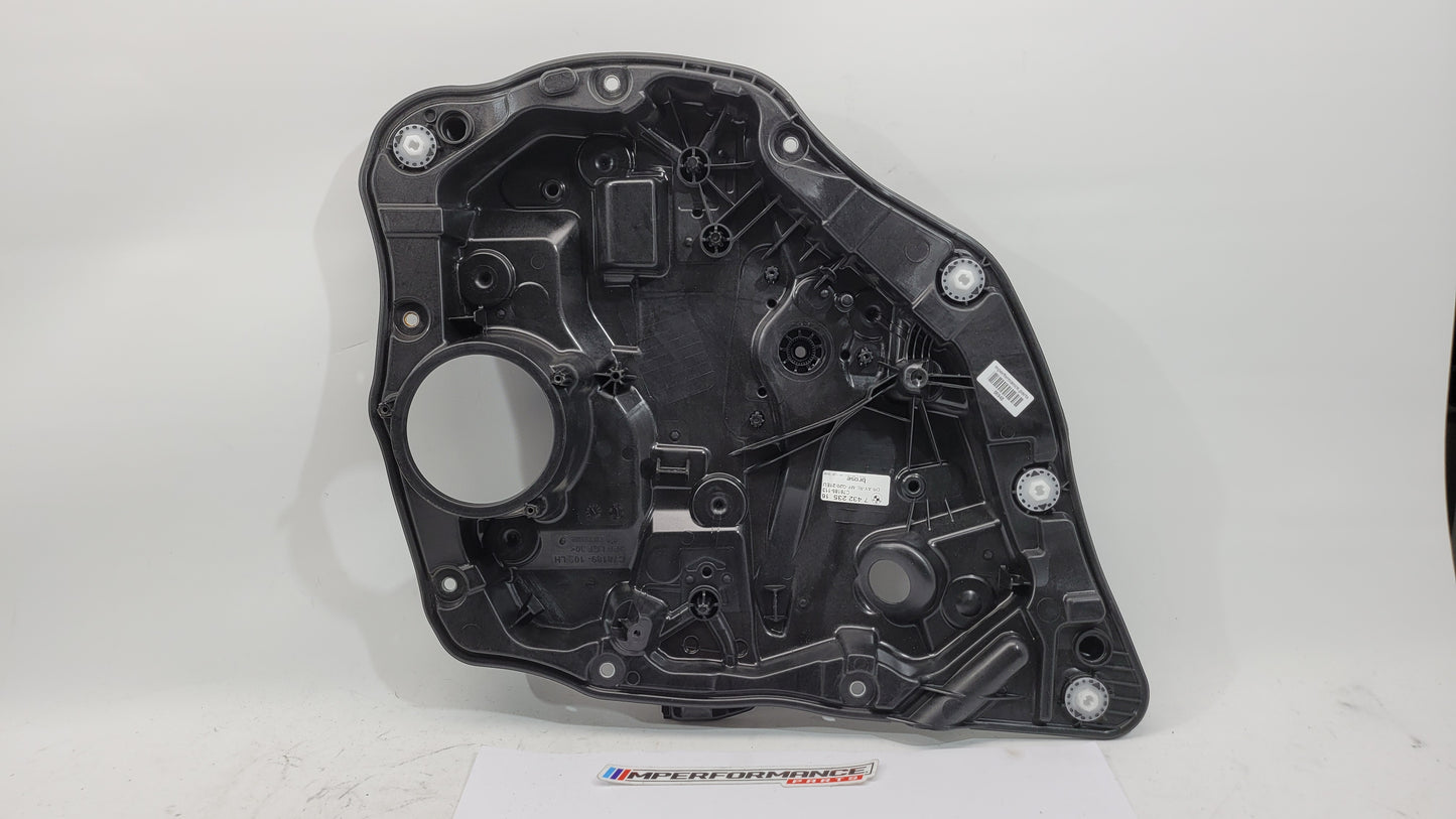 BMW M3 Series G20 G8x rear left window regulator and motor, part number 7432235, installed in the vehicle.
