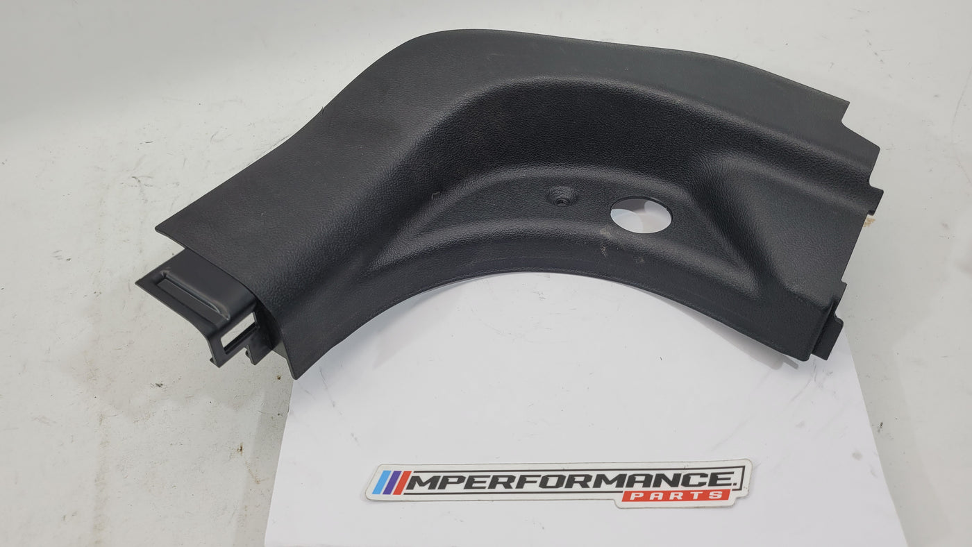 BMW G80 M3 right lower A pillar trim replacement part by MPerformance.parts, showcasing the sleek black interior trim piece.