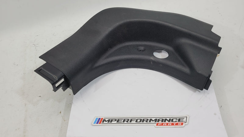 BMW G80 M3 right lower A pillar trim replacement part by MPerformance.parts, showcasing the sleek black interior trim piece.