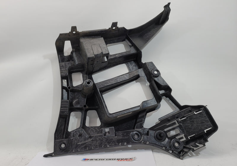 BMW M3 M4 G80 G82 rear left bumper corner bracket by MPerformance.parts, showing the black metal mounting component.