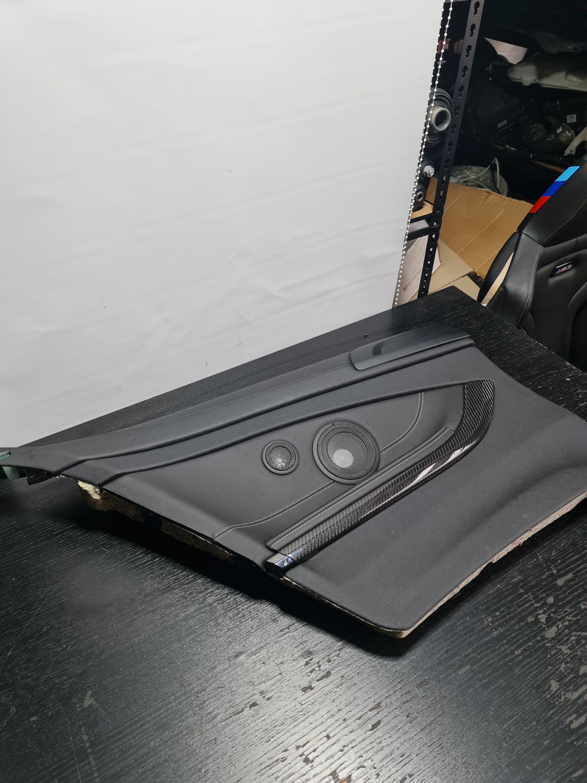15-18 OEM BMW F82 M4 Rear Passenger Door Card Panel Leather White Stitching - MPerformance.parts