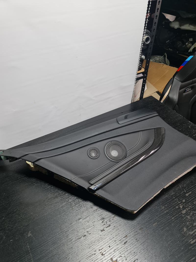 15-18 OEM BMW F82 M4 Rear Passenger Door Card Panel Leather White Stitching - MPerformance.parts