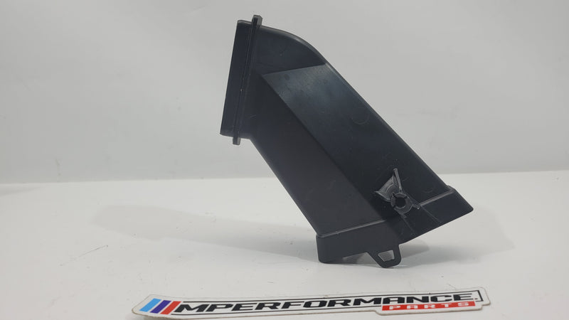 BMW M3 G82 right lower scuttle water drain channel, OEM replacement part, black plastic with mounting points.