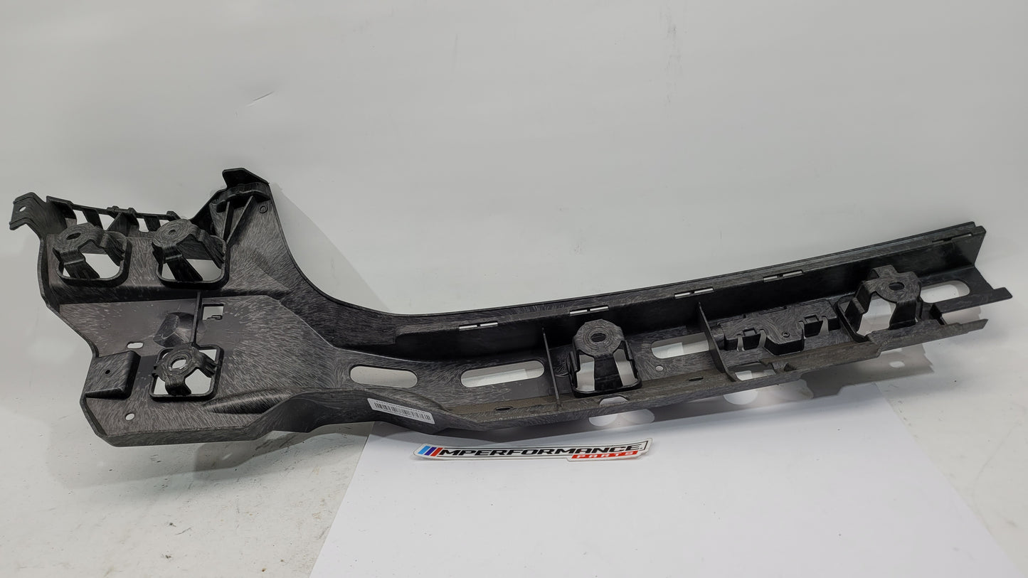 BMW M3 G80 rear bumper right bracket, part number 8074698, from MPerformance.parts, shown mounted on the vehicle's rear bumper area.