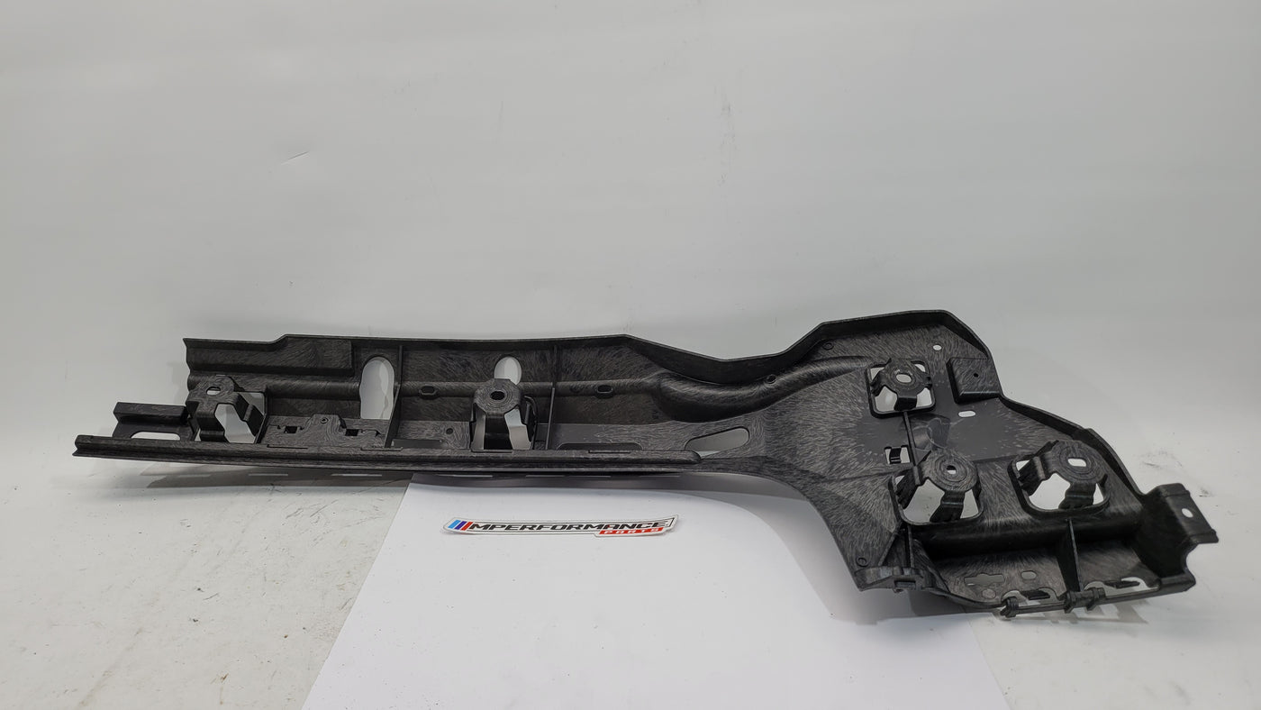 BMW M3 G80 rear bumper right bracket, part number 8074698, in black with mounting points visible for vehicle repair or replacement.