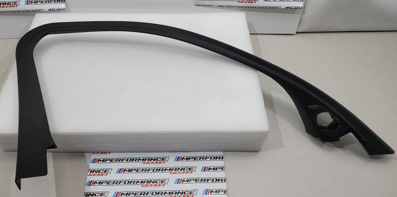 BMW M3 G80 G81 front door trim seal on the right passenger side, showing the black rubber seal with mounting edges.