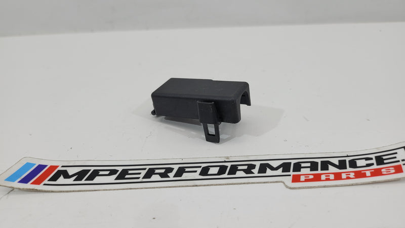 BMW 328I F30 engine battery module cover cap in black, with MPerformance.parts branding and part number 12637612620.