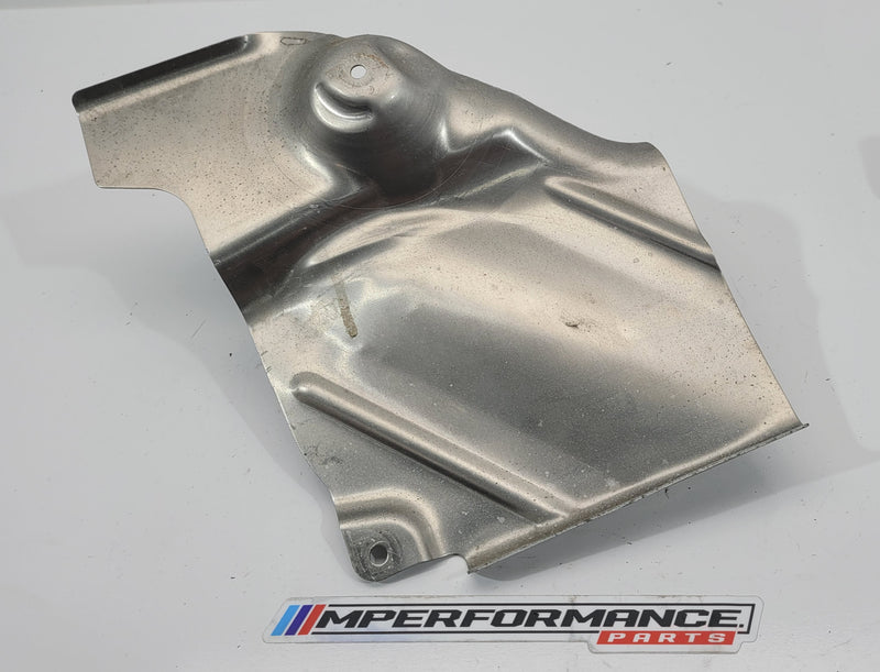BMW 11657848038 heat resistant plate from MPerformance.parts, showing the durable, heat-resistant metal component with engraved part number.