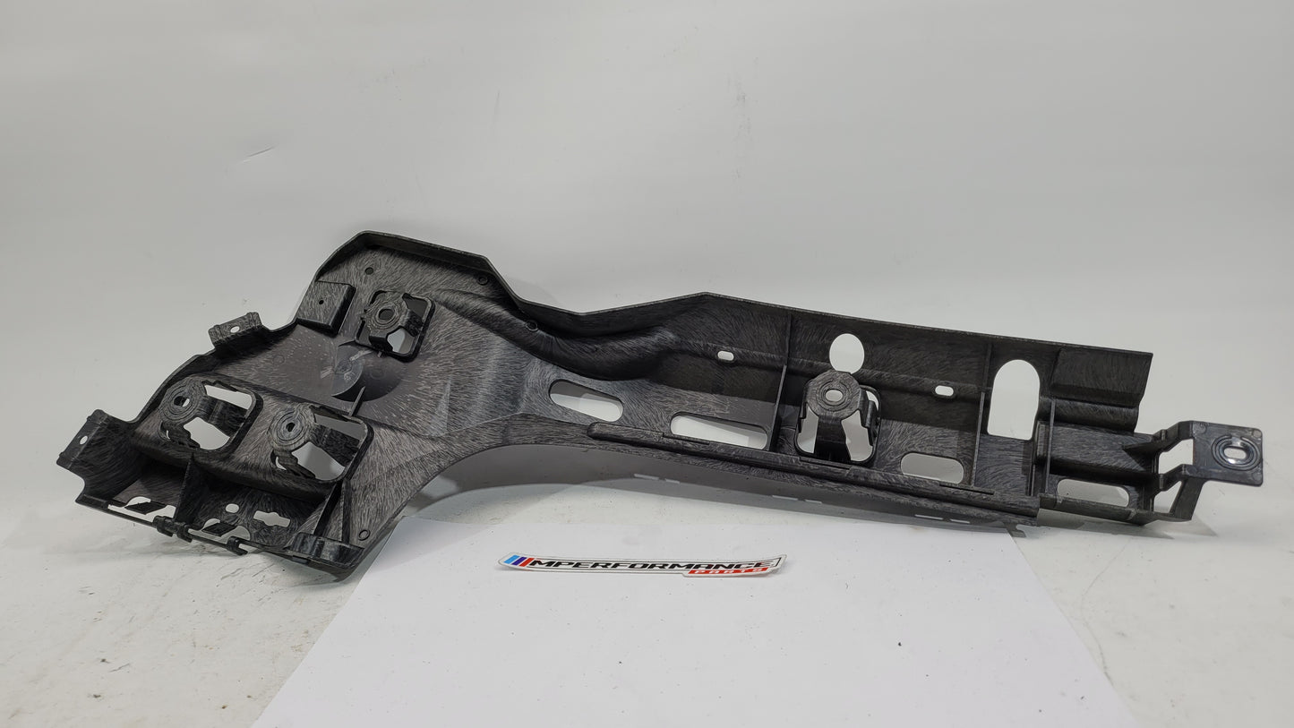 BMW M3 G80 rear left passenger side bumper bracket mount, automotive part from MPerformance.parts, showing mounting details and structure.