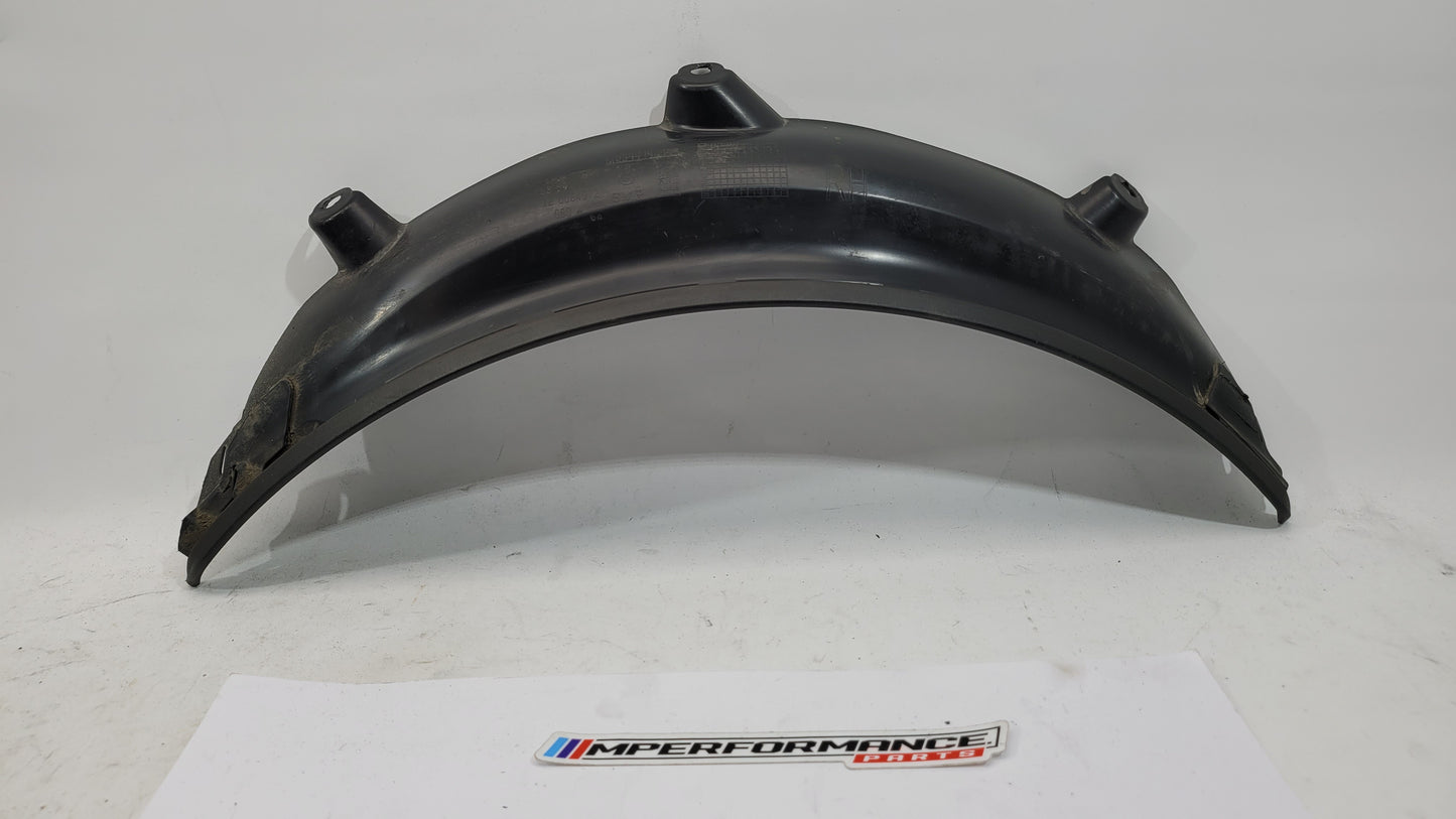 BMW M3 G80 G81 rear side wheel arch trim flaring by MPerformance.parts, showing close-up of the black plastic wheel arch extension.