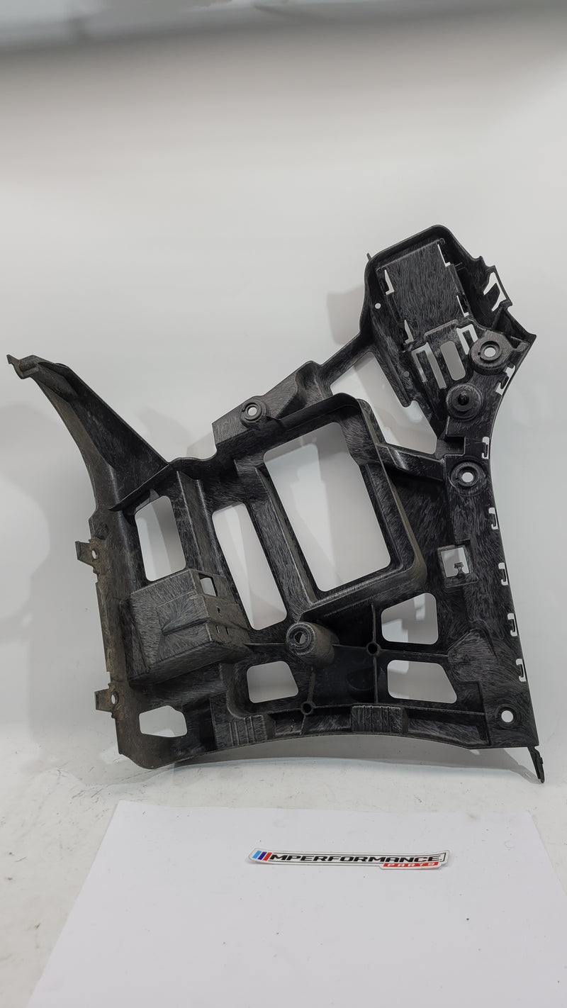 BMW G80 M3 rear left bumper holder bracket by MPerformance.parts, showing the metal component with mounting points.