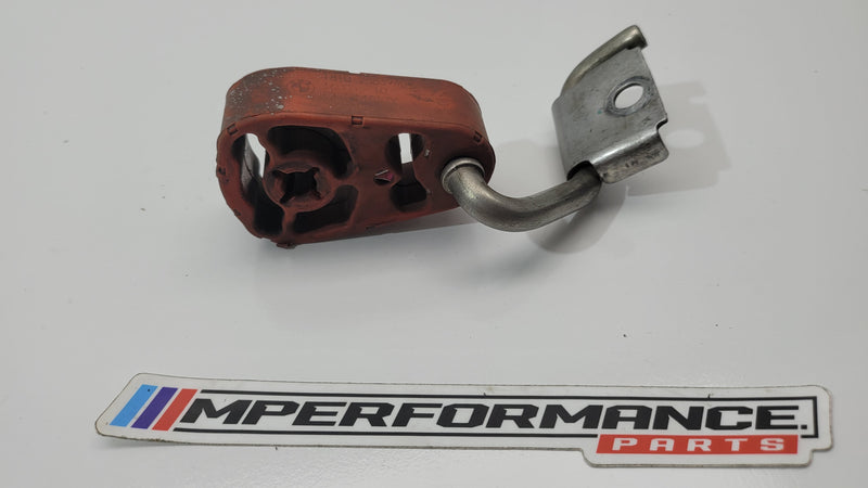 BMW M3 Competition G80 exhaust muffler insulator bracket by MPerformance.parts, showing the metal bracket with mounting points.