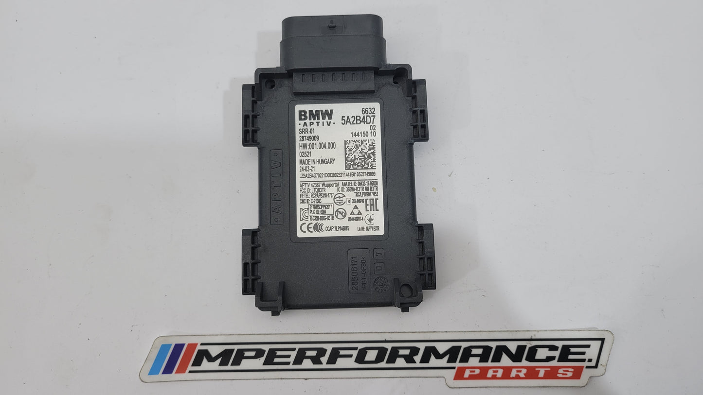 BMW G05 X5 X4 X3 G30 G20 G80 M3 front spot radar sensor by MPerformance.parts, showing the sensor component on a vehicle.