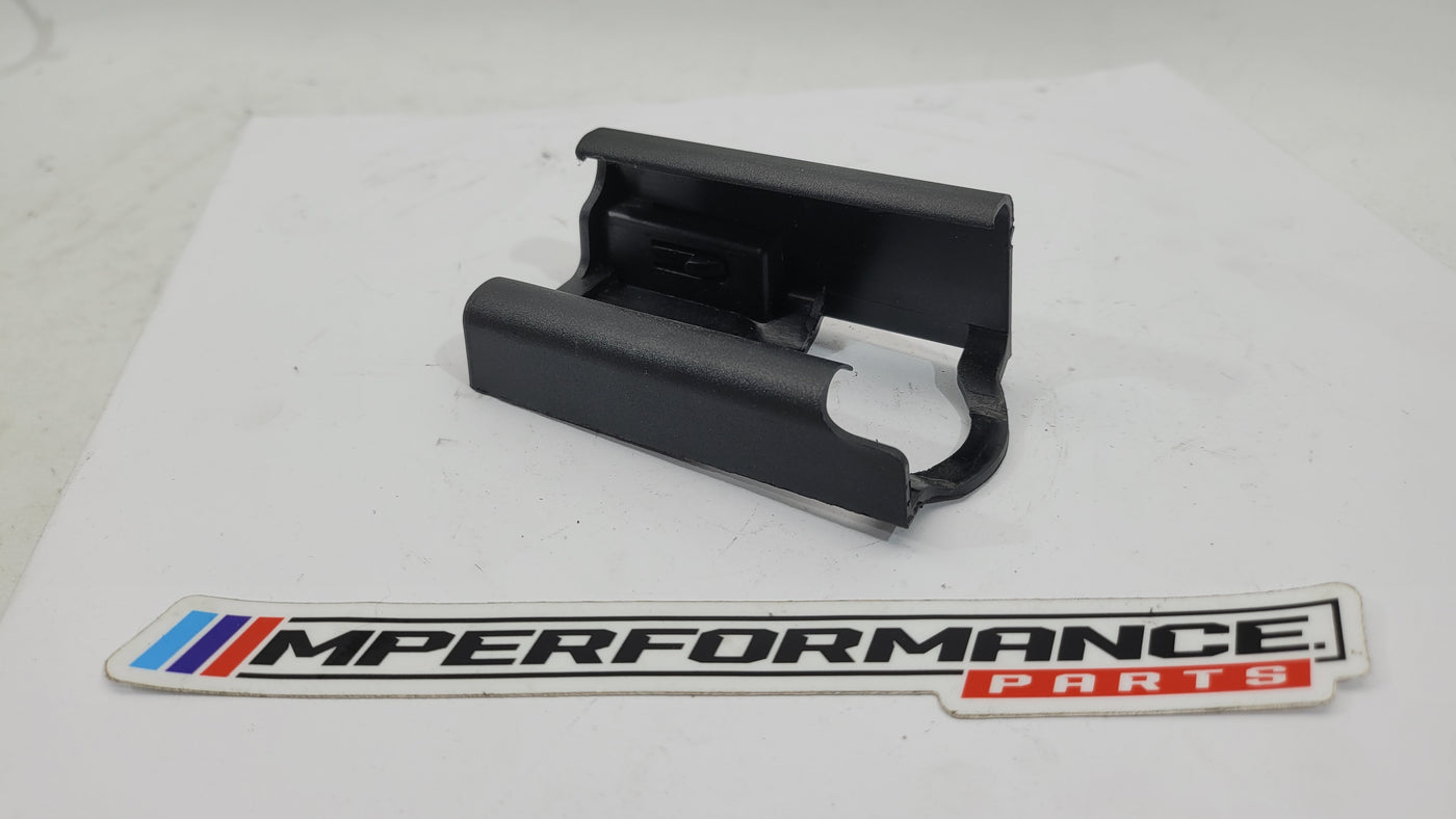 BMW M3 G80 seat rail trim cover protective cap, black plastic accessory with MPerformance.parts branding, designed for fitting.