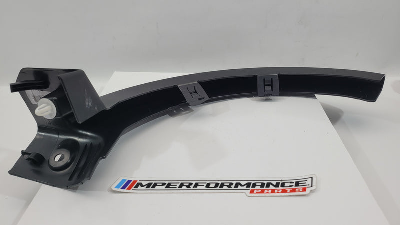 BMW M4 G82 Competition right trunk hinge trim cover panel by MPerformance.parts, showing the black plastic exterior with mounting points.