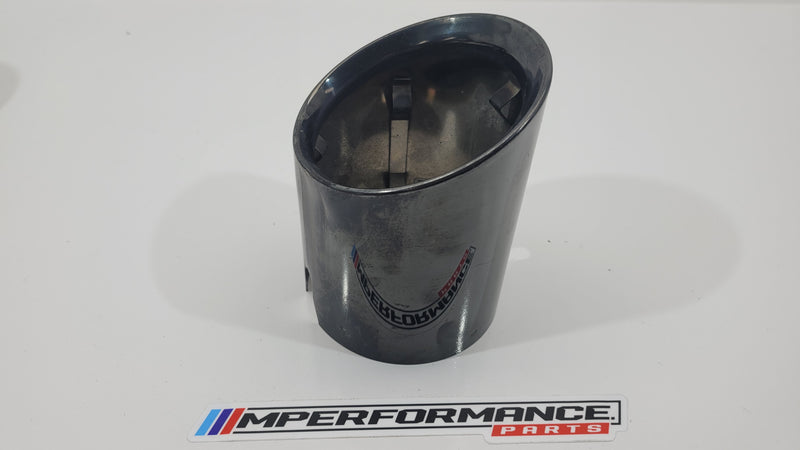 BMW G87 G80 G81 G82 G83 G90 G99 exhaust muffler tailpipe in black chrome, showcasing sleek, polished vehicle exhaust components.