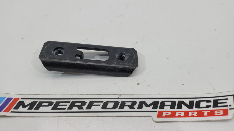 BMW 428I F32 front bumper reinforcement nut plate outside bracket in black with mounting holes, part of MPerformance.parts.
