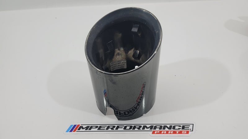 Black chrome BMW G87 G80 G81 G82 G83 G90 G99 exhaust muffler tailpipe from MPerformance.parts, showcasing sleek automotive exhaust design.