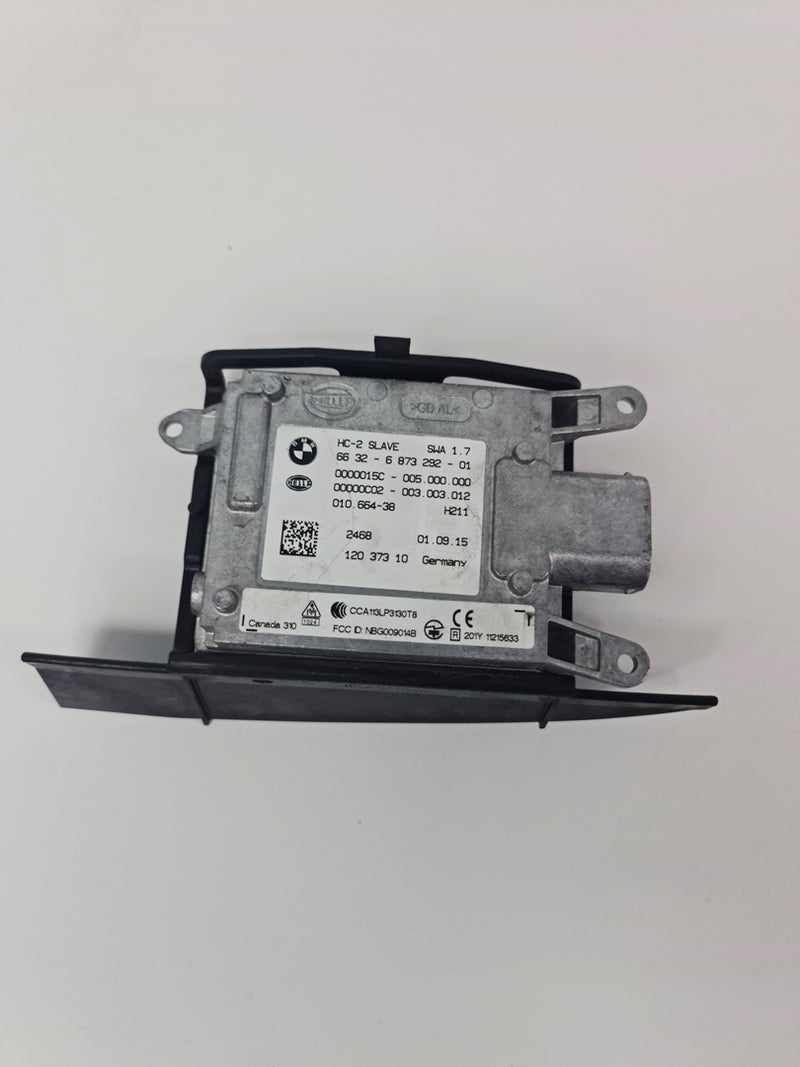 BMW F80/82 M3 M4 lane change warning blind spot sensor, close-up of the sensor component for vehicle safety system.